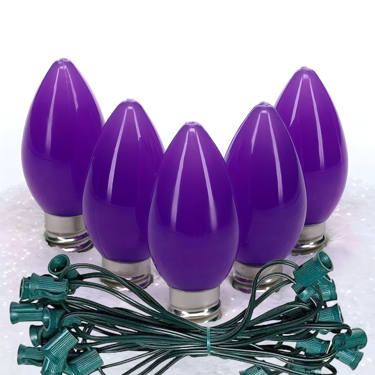 C7 Purple LED Christmas Light Bulb String Light Set, Opaque, 12" Spacing, String of 25