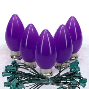 C7 Purple LED Christmas Light Bulb String Light Set, Opaque, 12" Spacing, String of 25