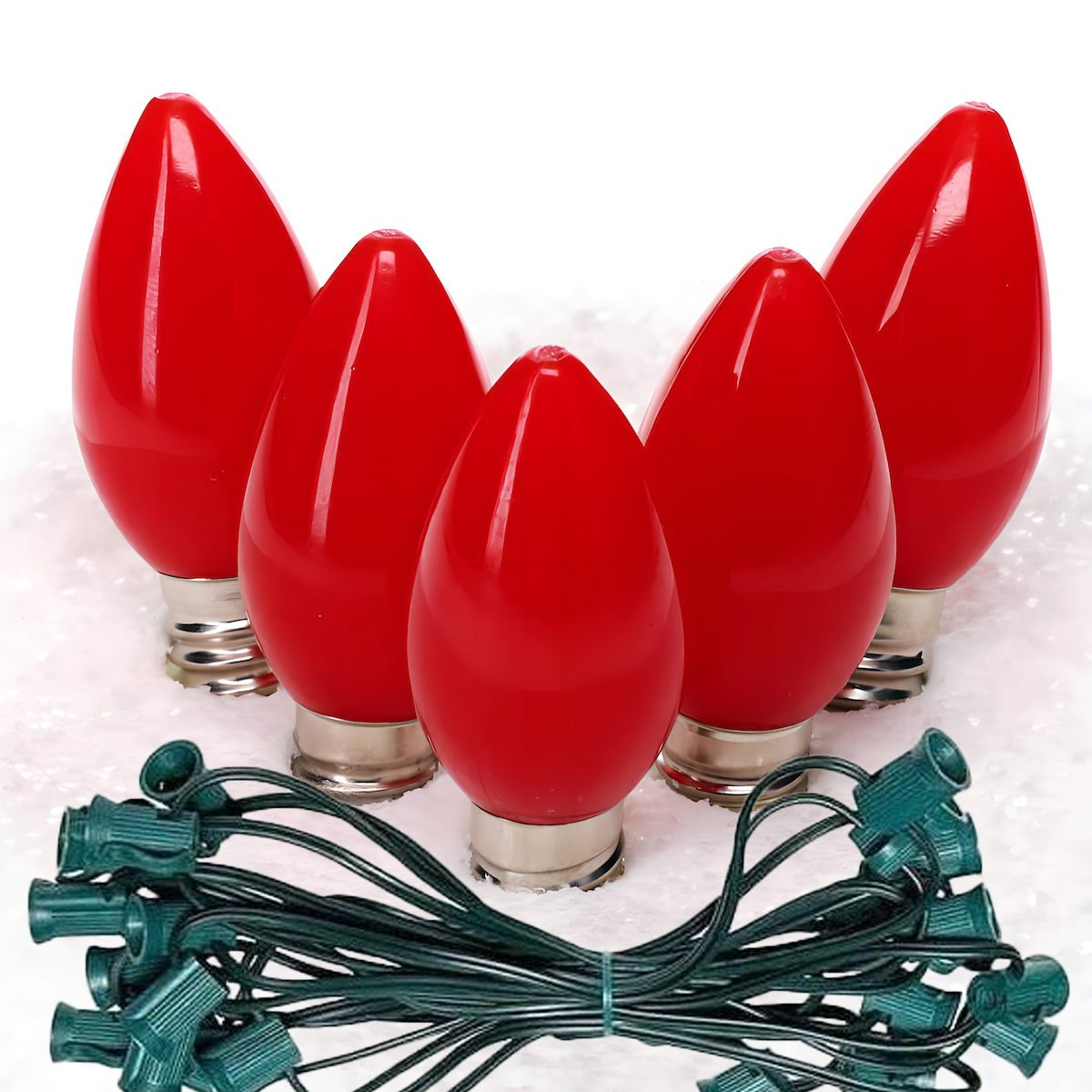 C7 Red LED Christmas Light Bulb String Light Set, Opaque, 12" Spacing, String of 25