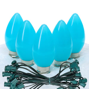 C7 Teal LED Christmas Light Bulb String Light Set, Opaque, 12" Spacing, String of 25