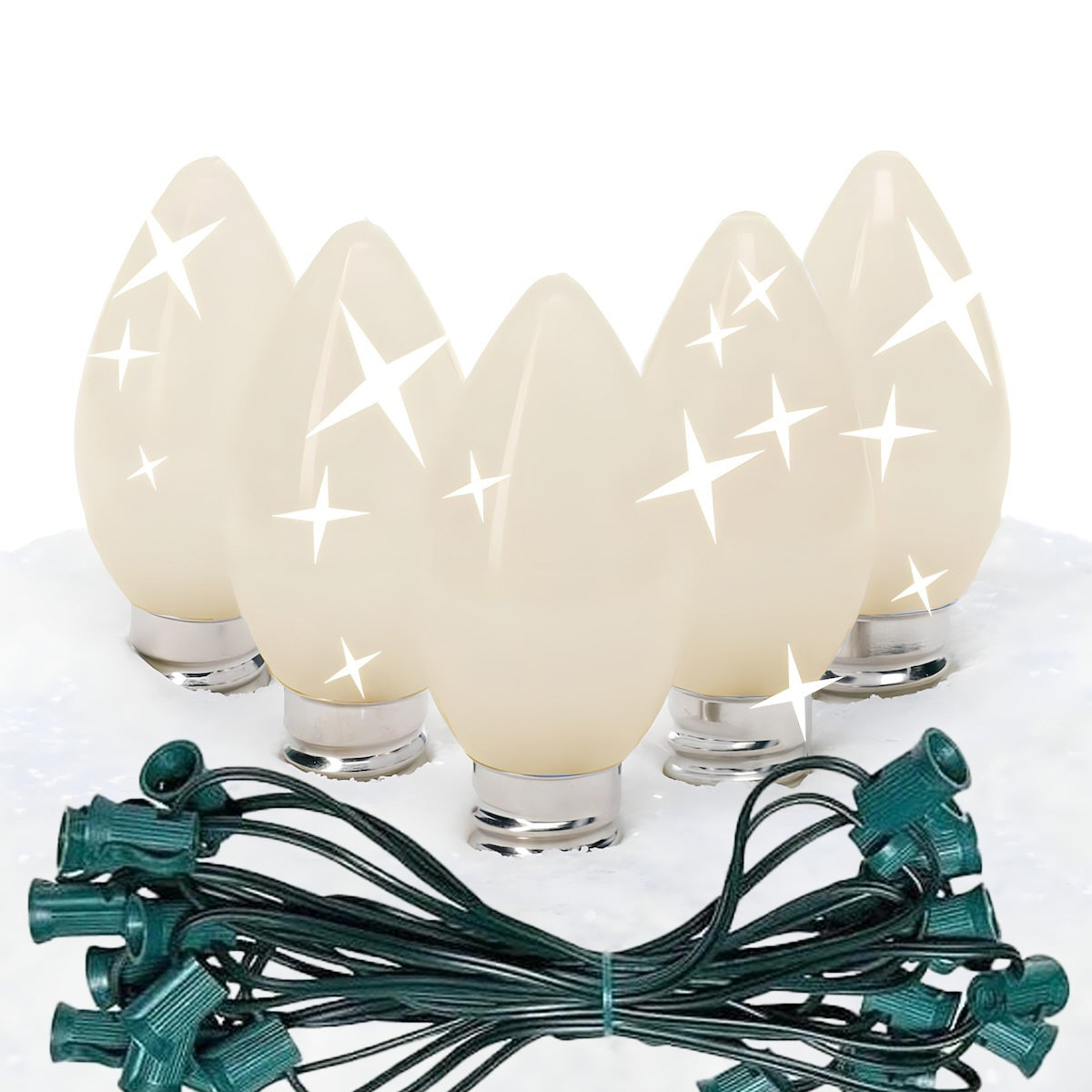 C7 Warm White  TWINKLE LED Christmas Light Bulb String Light Set, Opaque, 12" Spacing, String of 25