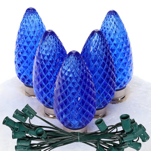 C9 Blue LED Christmas Light Bulb String Light Set, Faceted, 12" Spacing, String of 25