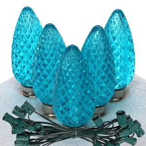 C9 Teal LED Christmas Light Bulb String Light Set, Faceted, 12" Spacing, String of 25