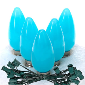 C9 Teal LED Christmas Light Bulb String Light Set, Opaque, 12" Spacing, String of 25