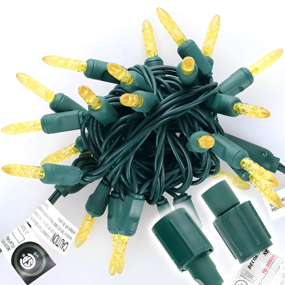 Commercial Co-Axial M5 Yellow LED Christmas Lights, 25 Bulbs, 4" Spacing