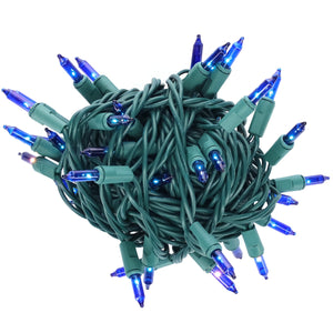 50 Blue Incandescent Mini Lights, Green Wire, 6" Spacing [CLOSEOUT] - The Christmas Light Emporium