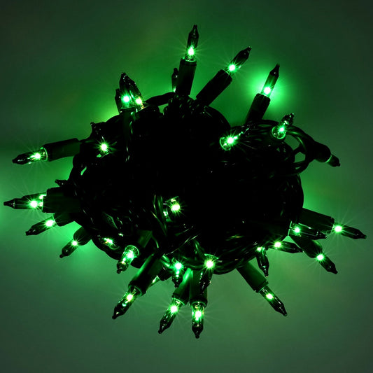 50 Green Incandescent Mini Lights, Green Wire, 6" Spacing [CLOSEOUT] - The Christmas Light Emporium