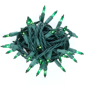 50 Green Incandescent Mini Lights, Green Wire, 6" Spacing [CLOSEOUT] - The Christmas Light Emporium