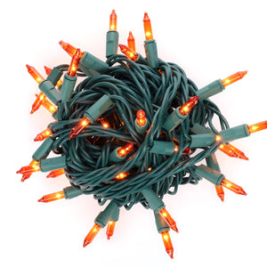 50 Orange Incandescent Mini Lights, Green Wire, 6" Spacing [CLOSEOUT] - The Christmas Light Emporium