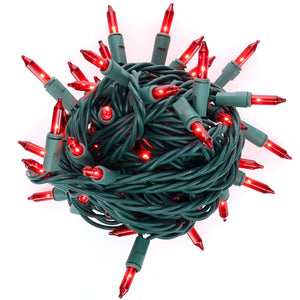 100 Red Incandescent Mini Lights, Green Wire, 4" Spacing [CLOSEOUT]