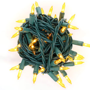 50 Yellow Incandescent Mini Lights, Green Wire, 6" Spacing [CLOSEOUT] - The Christmas Light Emporium