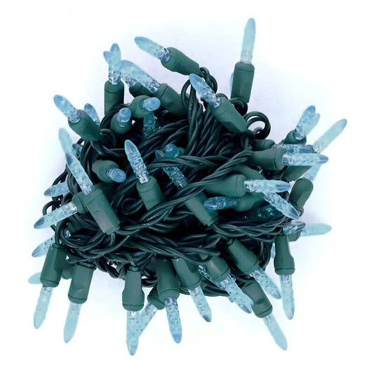 50 M5 Teal (Baby Blue) LED Christmas Lights, 4" Spacing, Green Wire [CLOSEOUT]