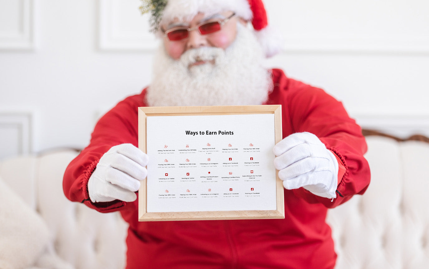 Ways to earn red suit club points - santa holding sign