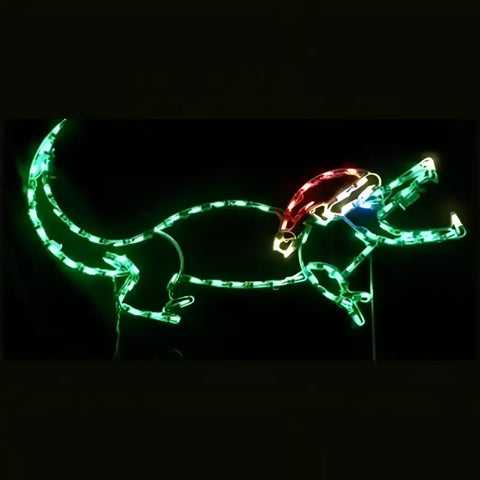 Alligator Gator with Santa Hat Small, Lighted Outdoor Display - Wireframes Displays and Yard Art