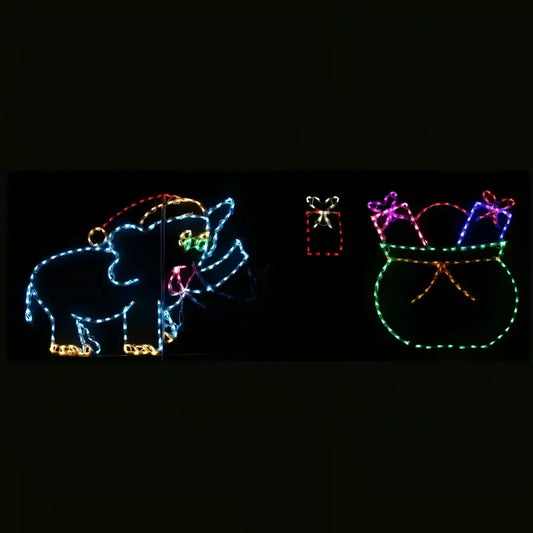 Animated Elephant with Santa Hat Tossing Packages Into Bag Wireframes Displays and Yard Art