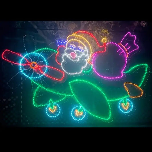Animated Whimsical Santa Driving an Airplane - Animated - Wireframes Displays and Yard Art