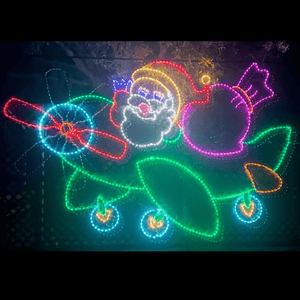 Animated Whimsical Santa Driving an Airplane - Animated Wireframes, Displays and Yard Art Lori's Lighted D'Lites