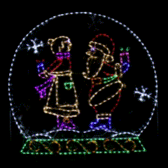 Animated Winter Snow Globe with Santa and Mrs. Claus, Lighted Outdoor Christmas Display - Wireframes Displays and Yard