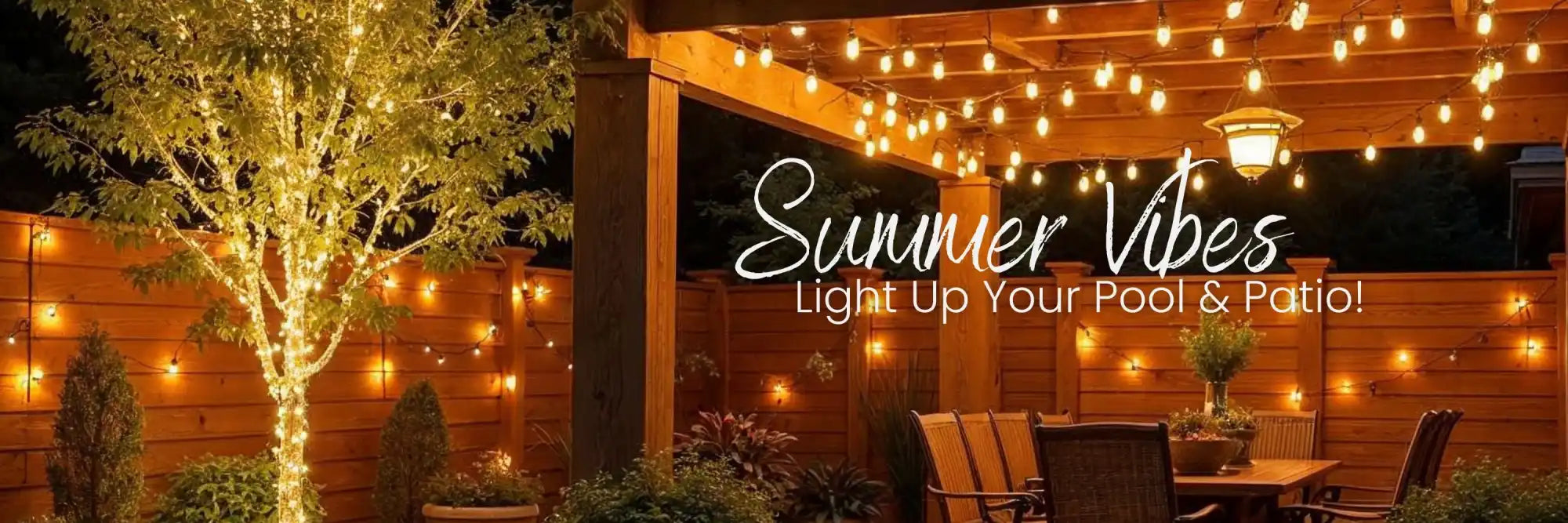 A beautifully lit outdoor patio and pool area.