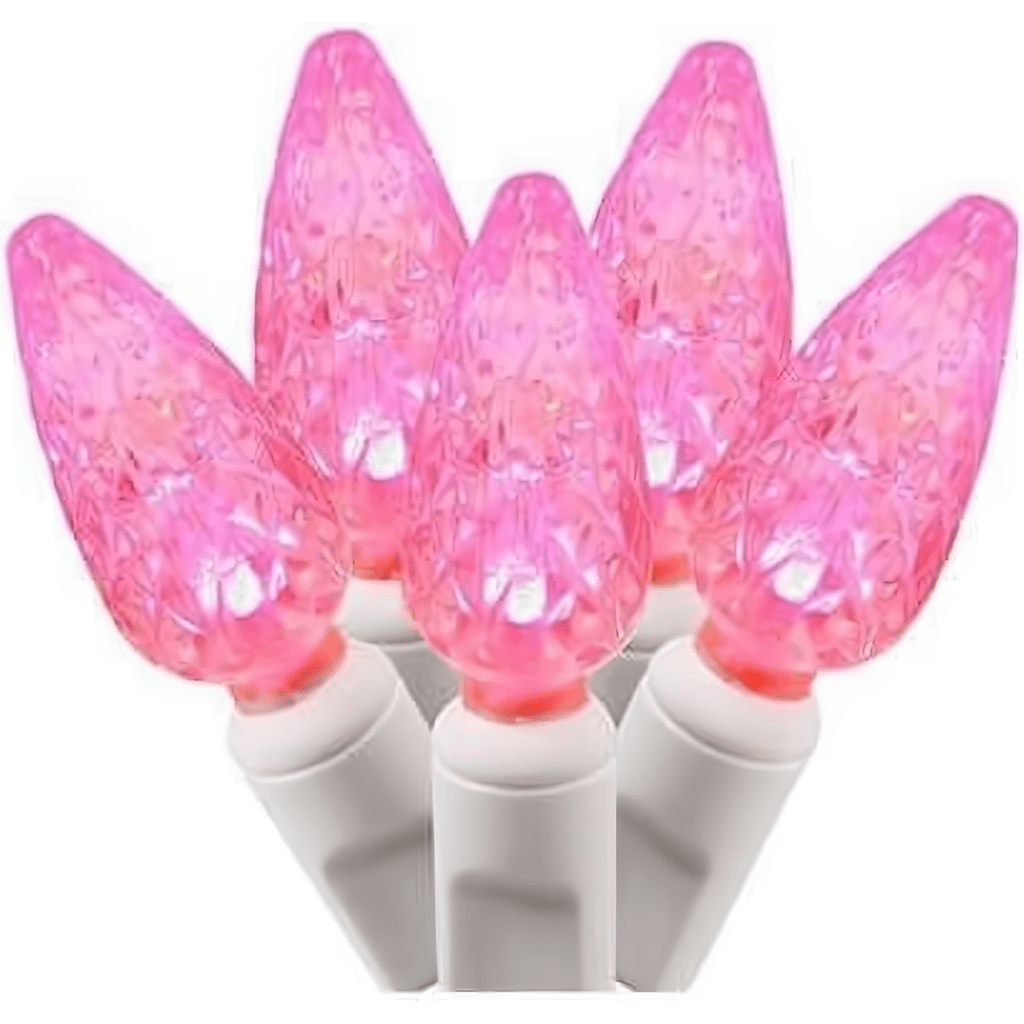 C6 Pink LED Christmas Lights 35 Bulbs 4’’ Spacing White Wire - Christmas Lights