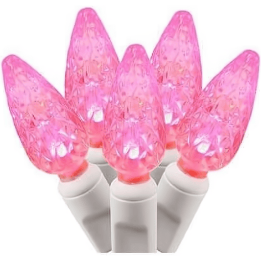 C6 Pink LED Christmas Lights 35 Bulbs 4’’ Spacing White Wire - Christmas Lights