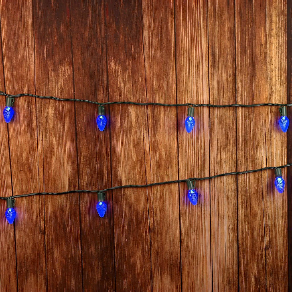 C7 Blue LED Christmas Light Bulb String Light Set Faceted 8’’ Spacing 25 Non Removable Bulbs - Christmas Lights