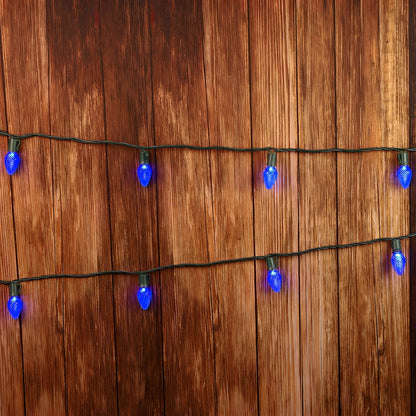C7 Blue LED Christmas Light Bulb String Light Set Faceted 8’’ Spacing 25 Non Removable Bulbs - Christmas Lights