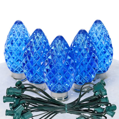 C7 Blue ProCore LED Christmas Light Bulb String Light Set Faceted 25 Lights 25’ - Christmas Lights