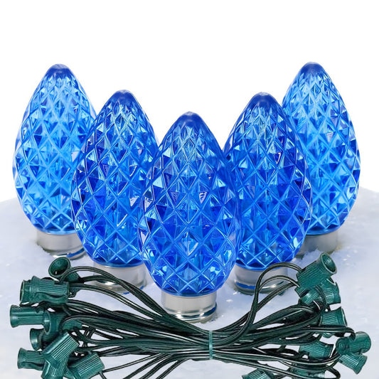 C7 Blue ProCore LED Christmas Light Bulb String Light Set Faceted 25 Lights 25’ - Christmas Lights