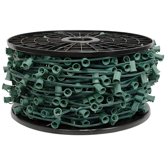 C7 Christmas Light Socket Spool Light Line 500’ 12’’ Spacing Green Wire - Christmas Light Installation Accessories