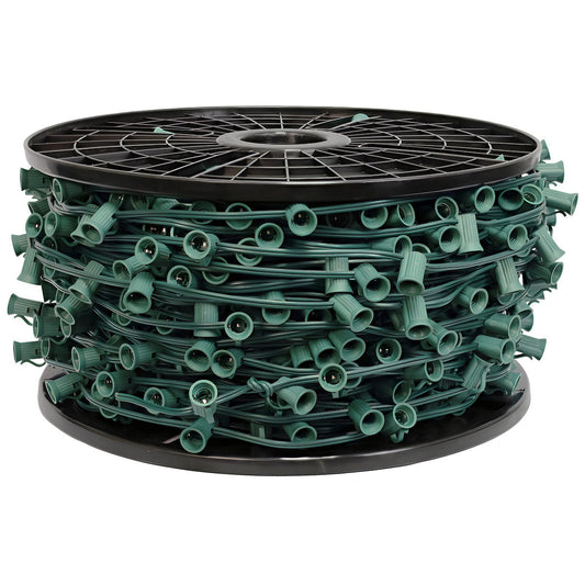C7 Christmas Light Socket Spool Light Line 500’ 6’’ Spacing Green Wire - Christmas Light Installation Accessories