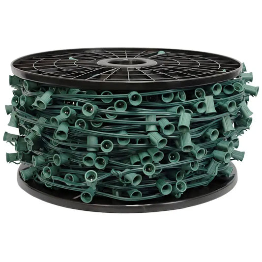 C7 Christmas Light Socket Spool Light Line 500’ 6’’ Spacing Green Wire - Christmas Light Installation Accessories