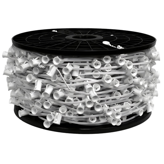 C7 Christmas Light Socket Spool Light Line 500’ 6’’ Spacing White Wire - Christmas Light Installation Accessories