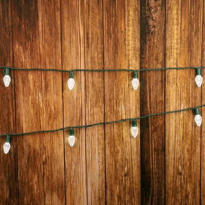 C7 Cool White LED Christmas Light Bulb String Light Set Faceted 8’’ Spacing 25 Non Removable Bulbs - Christmas Lights