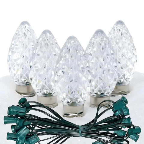 C7 Cool White Faceted ProCore® LED Christmas Light Bulb String Light Set 25 Lights 25’ - Christmas Lights