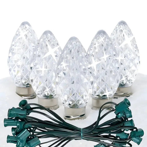 C7 Cool White Twinkle Faceted ProCore® LED Christmas Light Bulb String Light Set 25 Lights 25’ - Christmas Lights