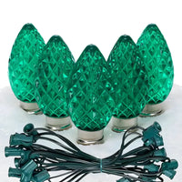 C7 Green Faceted ProCore® LED Christmas Light Bulb String Light Set, 25 Lights, 25'