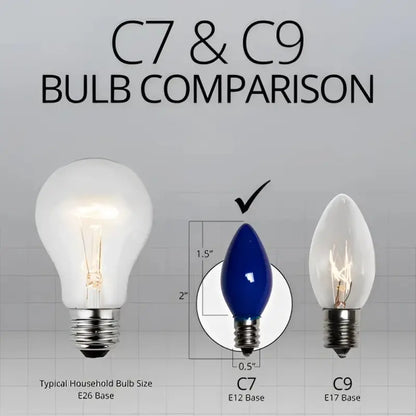 C7 Incandescent Christmas Light Bulbs Blue Opaque Pack of 25 - Christmas Lights