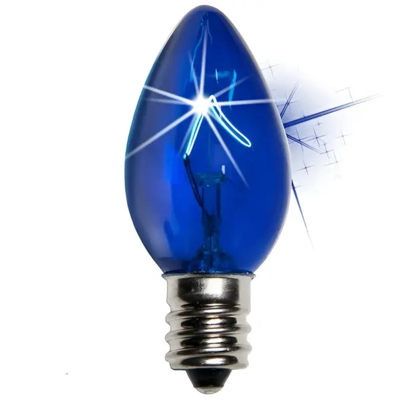 C7 Incandescent Christmas Light Bulbs Blue TWINKLE Transparent Pack of 25 - Christmas Lights