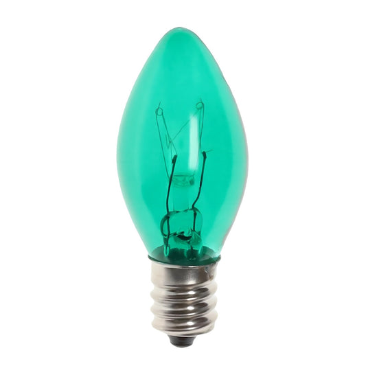 C7 Incandescent Christmas Light Bulbs, Green, Transparent, Pack of 25 [CLOSEOUT] - The Christmas Light Emporium