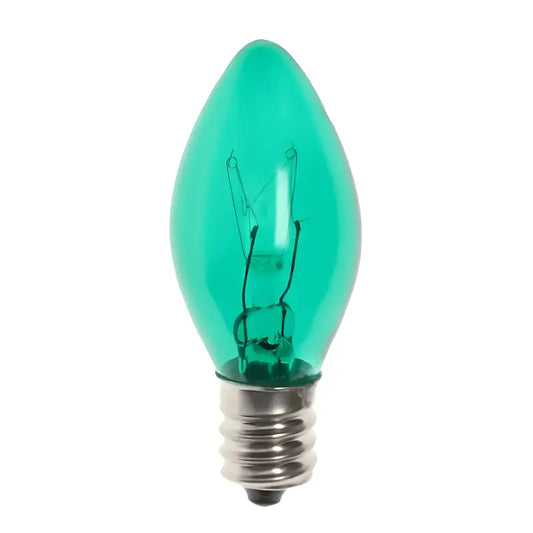 C7 Incandescent Christmas Light Bulbs Green Transparent Pack of 25 [CLOSEOUT] - Christmas Lights
