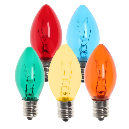 C7 Incandescent Christmas Light Bulbs Multicolor Transparent Pack of 25 [CLOSEOUT] - Christmas Lights