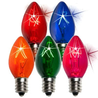 C7 Incandescent Christmas Light Bulbs, Multicolor TWINKLE, Transparent, Pack of 25