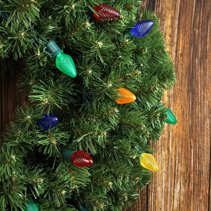 C7 Multicolor LED Christmas Light Bulb String Light Set Faceted 8’’ Spacing 25 Non Removable Bulbs - Christmas Lights