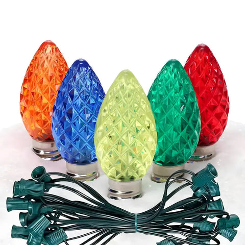 C7 Multicolor Faceted ProCore® LED Christmas Light Bulb String Light Set 25 Lights 25’ - Christmas Lights