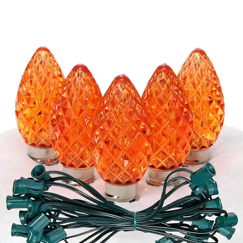 C7 Orange Faceted ProCore® LED Christmas Light Bulb String Light Set 25 Lights 25’ - Christmas Lights