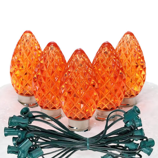 C7 Orange ProCore LED Christmas Light Bulb String Light Set Faceted 25 Lights 25’ - Christmas Lights