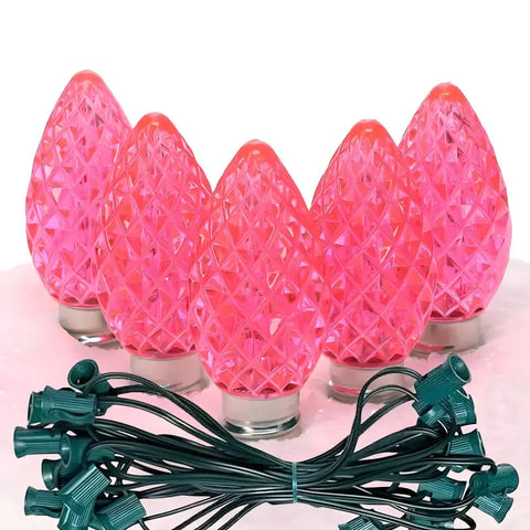 C7 Pink Faceted ProCore® LED Christmas Light Bulb String Light Set 25 Lights 25’ - Christmas Lights