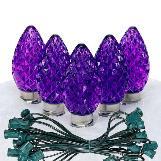C7 Purple ProCore LED Christmas Light Bulb String Light Set Faceted 25 Lights 25’ - Christmas Lights