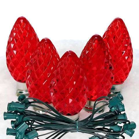 C7 Red Faceted ProCore® LED Christmas Light Bulb String Light Set 25 Lights 25’ - Christmas Lights